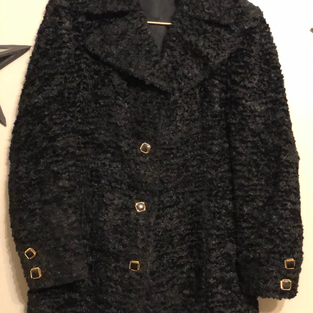 Vintage womans Faux lambs wool swing coat black!